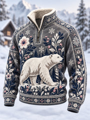 Sweatshirt Femme Nordic Forest Animal Doublé Polaire À Manches Longues
