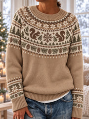 Chandail à manches longues Winter Deer Print Femme