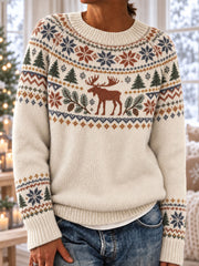 Pull à manches longues pour femme, motif cerf, collection hiver