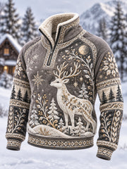Sweat-shirt à manches longues doublé polaire pour femme, motif animaux de la forêt nordique