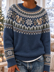 Pull à manches longues imprimé écureuil pour femme