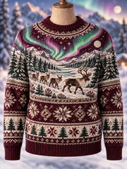 Pull tricoté à manches longues et col rond pour femme, motif animalier nordique