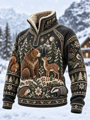 Sweat-shirt à manches longues doublé polaire pour femme, motif animaux de la forêt nordique