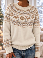 Pull à manches longues pour femme, motif cerf, collection hiver
