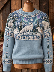Pull tricoté à manches longues et col rond pour femme, motif animalier nordique