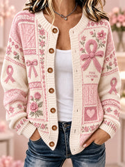 Veste en tricot style cardigan Lutte contre le cancer du sein pour femmes