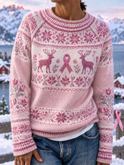 Pull Femme Hiver Rose Ruban Imprimé