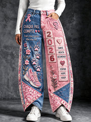 Pantalons de sport décontractés France Breast Cancer Patchwork-Print Femme