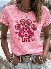 T-shirt décontracté mignon imprimé en 3D pour la sensibilisation au cancer du sein en France, pour femmes