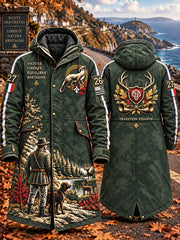 Veste longue à capuche pour homme, camouflage vert militaire, imprimé breton fest-noz