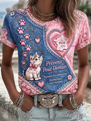 T-shirt décontracté pour femme, motif patchwork imprimé en 3D, thème cancer du sein, France