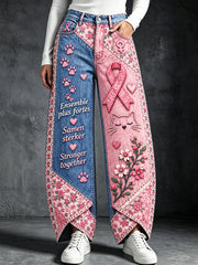 Femmes France Breast Cancer Campaign Patchwork Mignon Imprimer Pantalon Décontracté