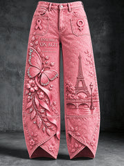 Pantalon Décontracté Femme French Rose Cancer Du Sein Imprimé Papillon