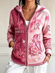 Veste à capuche décontractée à imprimé floral France Breast Cancer pour femme