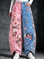 Pantalon décontracté pour femme, motif patchwork, France, cancer du sein