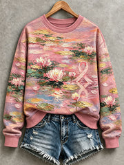 Sweat-shirt rose pour la sensibilisation au cancer du sein, motif peinture à l’huile