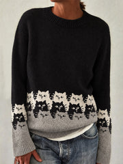 Pull à manches longues imprimé motifs mignons de chats pour femme, collection automne-hiver