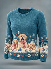 Pull décontracté mignon pour femmes, motif chiens d'hiver, pour les amoureux des chiens