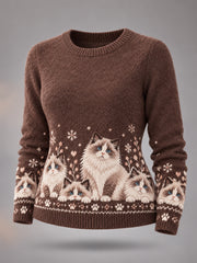 Pull décontracté mignon pour femmes, motif chats, collection hiver, pour les amoureux des chats