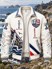 Veste décontractée zippée pour homme, en blanc cassé, à imprimé marin français