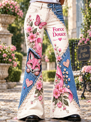 Pantalon décontracté évasé pour femme, imprimé patchwork, motif renard français, contre le cancer du sein
