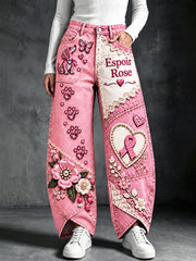 Pantalon Décontracté Femme Rose Français Cancer Du Sein Patchwork-Imprimé