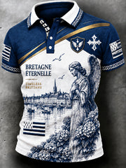 Polo décontracté pour homme à imprimé patchwork breton français