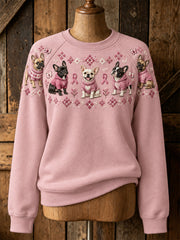 Sweat-shirt décontracté à manches raglan pour femme, motif chien et ruban rose de la solidarité