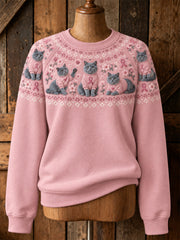 Sweat-shirt décontracté à manches raglan pour femme, motif chat et ruban rose de sensibilisation