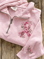 Sweat-shirt zippé à imprimé floral et ruban rose pour femme