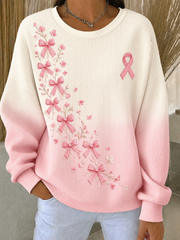 Sweat-shirt à col rond côtelé pour femmes, motif cancer du sein