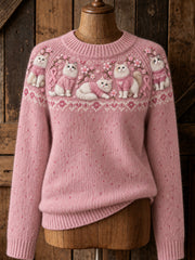 Pull décontracté à manches raglan pour femme, motif chat et ruban rose de la solidarité