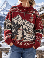 Sweat-shirt en maille à col roulé pour femme, imprimé graphique d’inspiration alpine