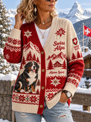 Cardigan en maille à col roulé et imprimé graphique d’inspiration alpine pour femme