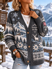 Cardigan à col roulé à imprimé graphique d'inspiration alpine pour femme