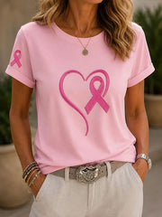 T-shirt décontracté imprimé de sensibilisation au cancer du sein pour femmes