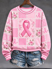 Sweat-shirt classique avec fleurs et ruban rose du cancer du sein pour femmes