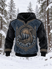 Sweat à capuche Viking en flanelle imprimée pour hommes