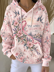 Sweat à capuche côtelé de sensibilisation au cancer du sein en France pour femmes