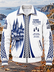 Veste zippée décontractée pour homme, blanche, à imprimé celtique de style breton