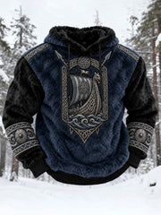 Sweat à capuche en flanelle imprimé viking pour homme