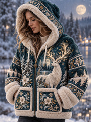Veste en flanelle à motifs animaux nordiques pour femme