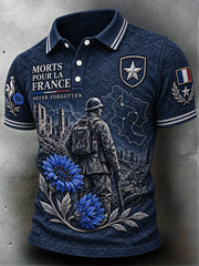 Polo décontracté pour homme, bleu foncé, imprimé militaire en hommage à l’Armistice du 11 novembre, pour vétérans