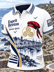 Polo décontracté pour homme avec imprimé bonnet marin breton