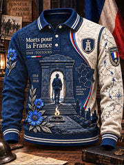 Polo décontracté à manches longues pour homme, imprimé patchwork, Jour de l’Armistice français