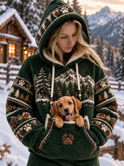 Sweat à capuche en flanelle motif animal pour femme