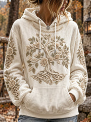 Chandail à capuchon décontracté à motif rétro style viking pour femme.
