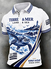 Polo décontracté pour homme à imprimé tortue de Bretagne, style français