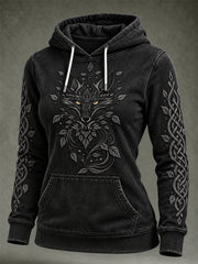 Sweat à capuche décontracté pour femme, à motif rétro de style viking.