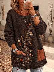 Femme Rétro Abstrait Pastorale Floral Art Pull